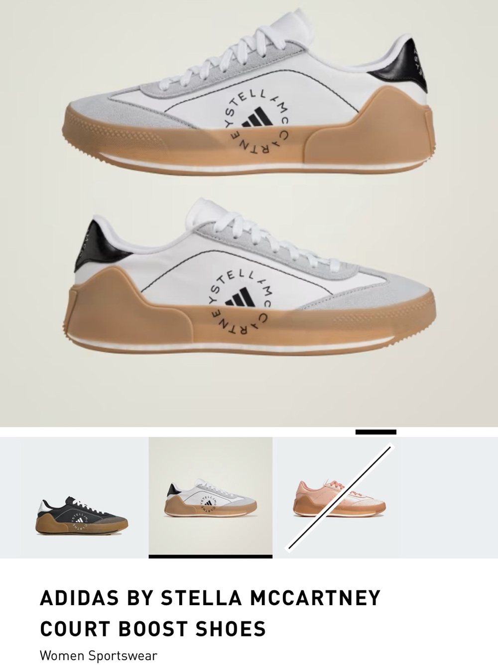 Adidas by Stella McCartney White, Gum & Light Gray Low-Top Sneakers